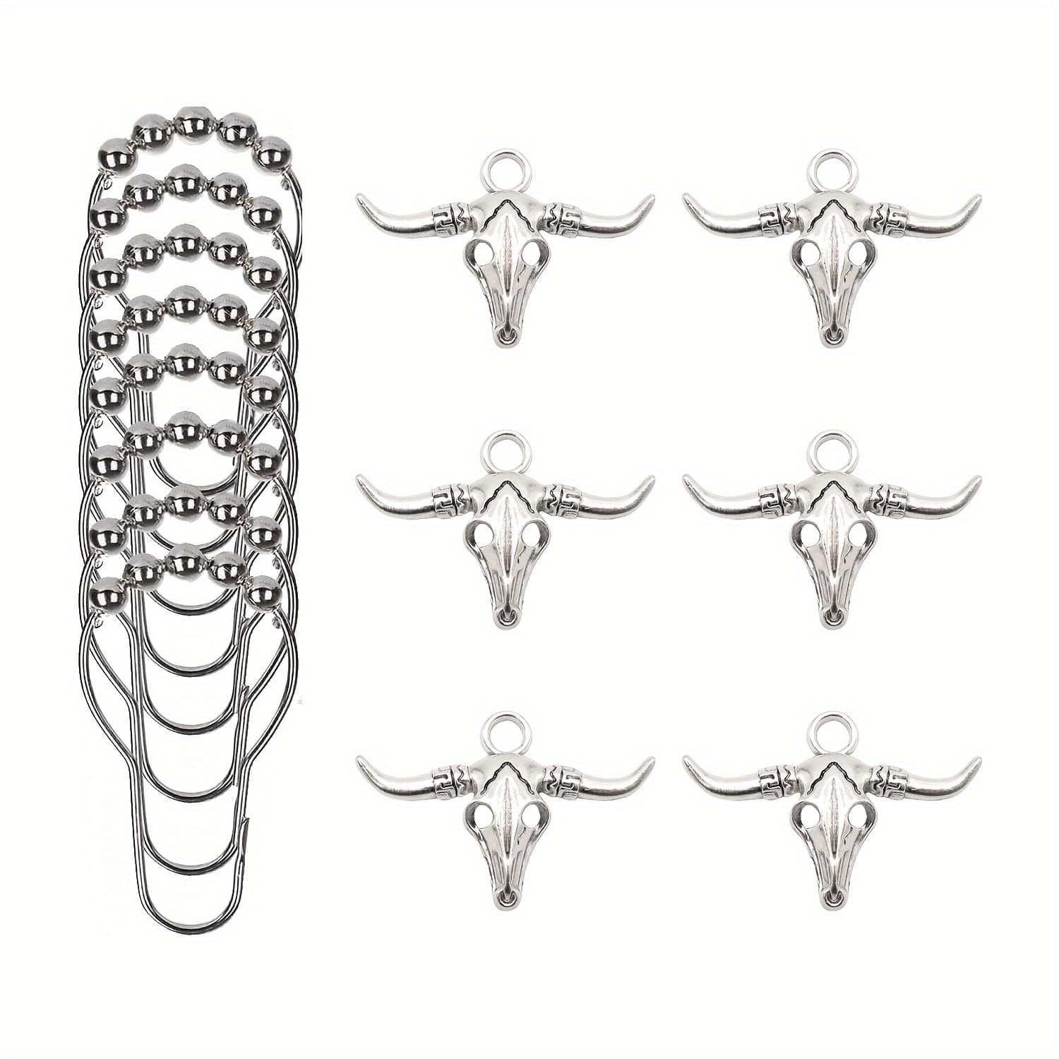 TEMU 5-bead Roller Metal Shower Curtain Hooks & Curtain Rings - Smooth Gliding, Rustproof & Durable, Bull Decor Fit For Shower Curtains & Grommet Curtains