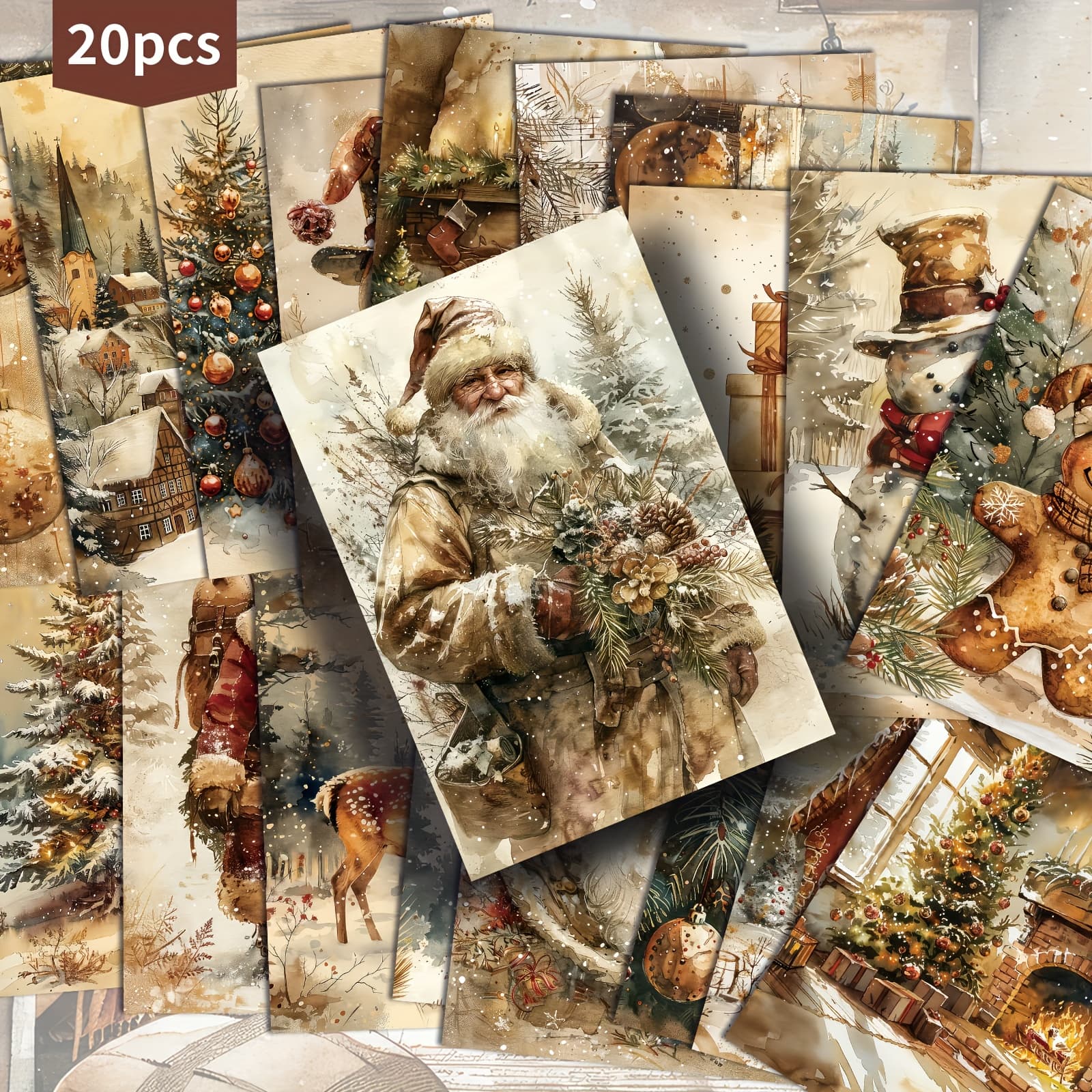 TEMU 20 Pack Asstss Vintage Santa Christmas Postcards - 4x6 Junk Journal Paper Suitable For Scrapbooking, Crafting & Collectible Pinup Cards, Classic Holiday Decorations, Christmas Decor