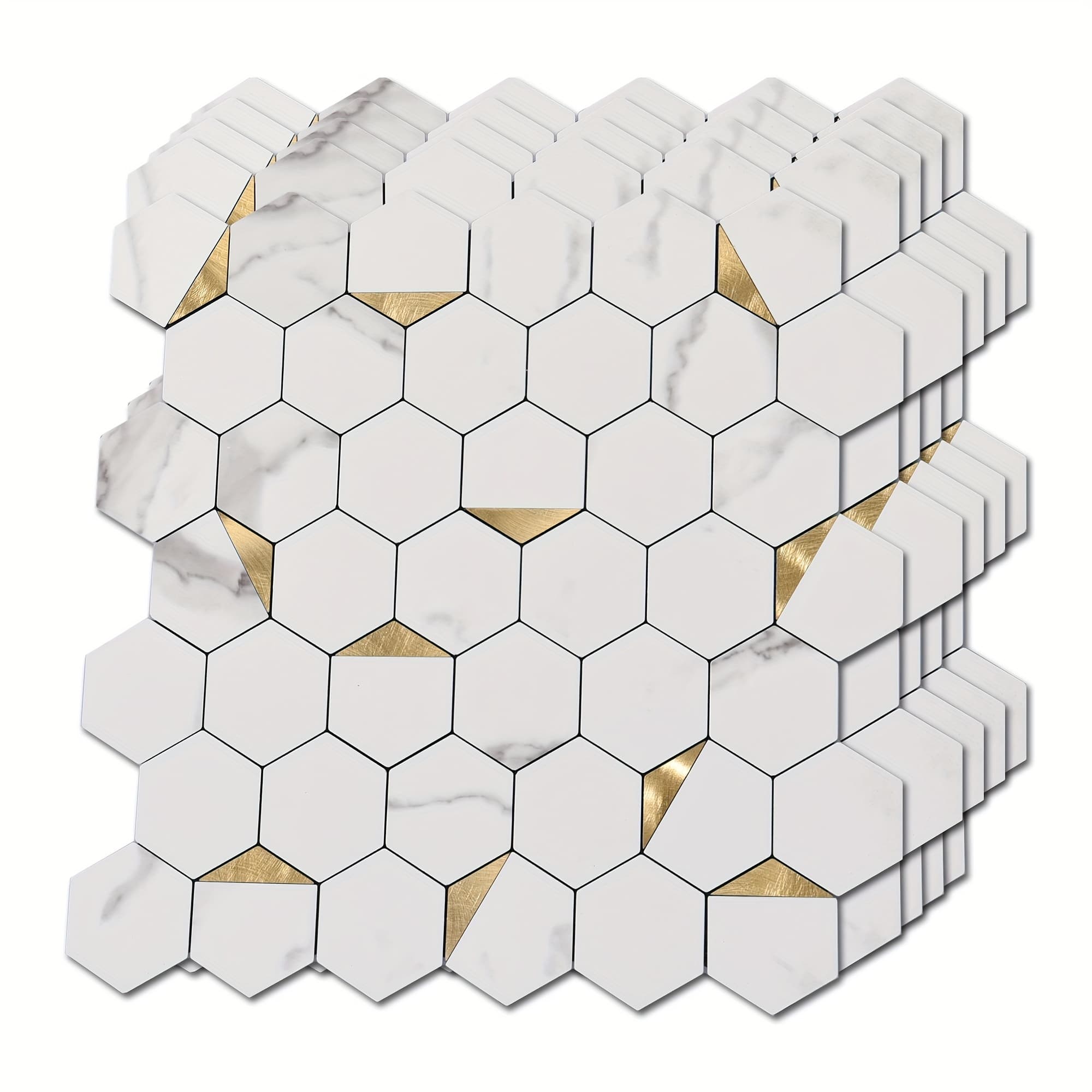 TEMU 10-sheet Art3d Peel And Stick Hexagon Wall Panels | Self-adhesive, Brick Style, Detachable, Straight Match Pattern, 3mm Thickness For Kitchen And Room Decor