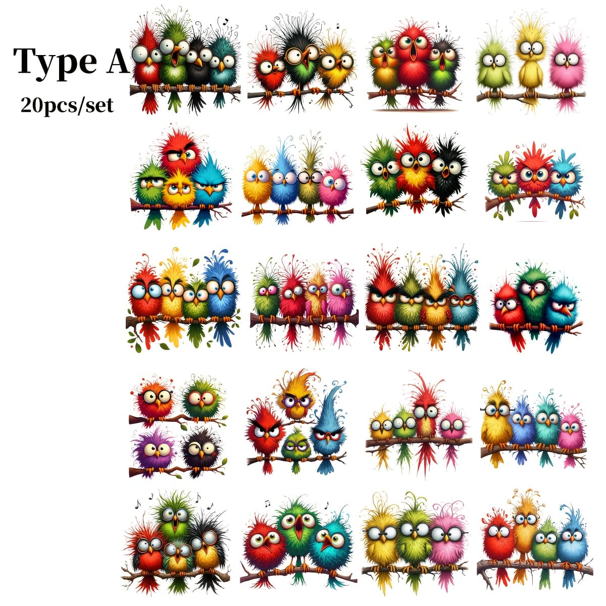 TEMU 20pcs/set Handcrafted Creative And Fun Bird-themed 2d High Quality Stickers Suitable For Scrapbooks, Diaries, Notebooks, And Diy Craft Projects.