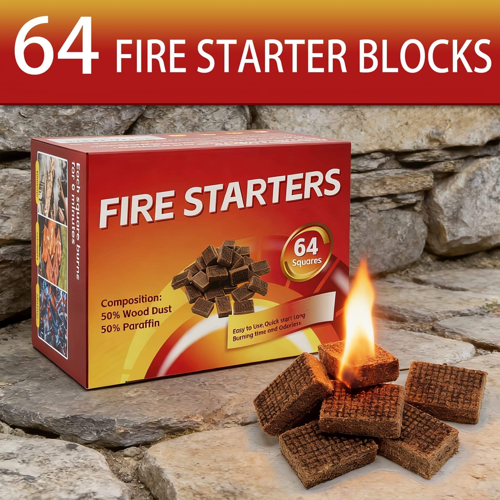 TEMU 64-pack Fire Starter Squares - , For Fireplace, Grill, Camping & Wood Stove - Safe, Long-lasting Ignition For Any Outdoor Fire