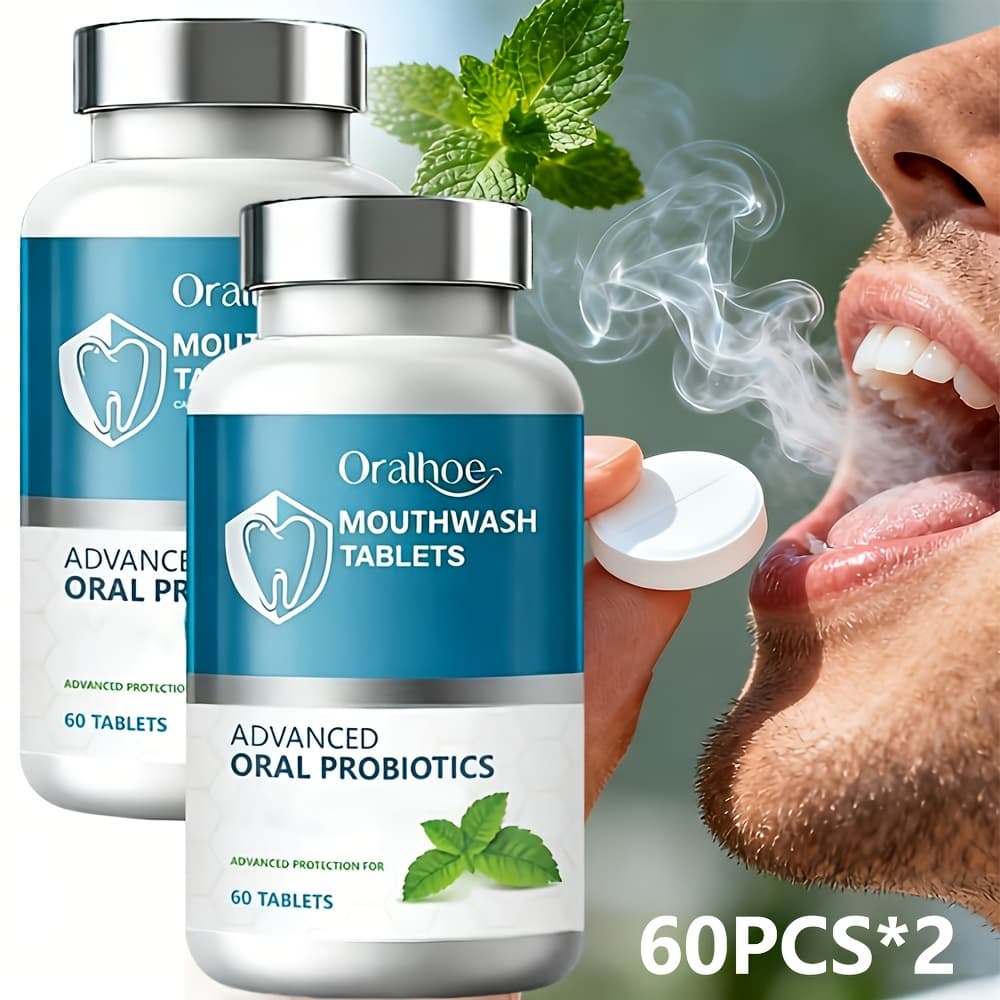 TEMU 60pcs*2, Large Capacity, Teeth Refreshing Mouthwash Tablets, Gentle Care Oral, Fresh, On The Go. Anywhere, Hygiene Portable Teeth Cleaning Mouthwash Tablets, Toothpaste Tablets, Good Gifts.