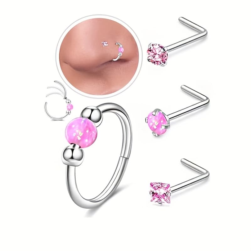 TEMU Allergy-resistant Nose Rings And Earrings In 20g And 18g Surgical Steel, L-shaped Nose Studs, Cubic Zirconia Nose Rings And Earrings For Men And Women.