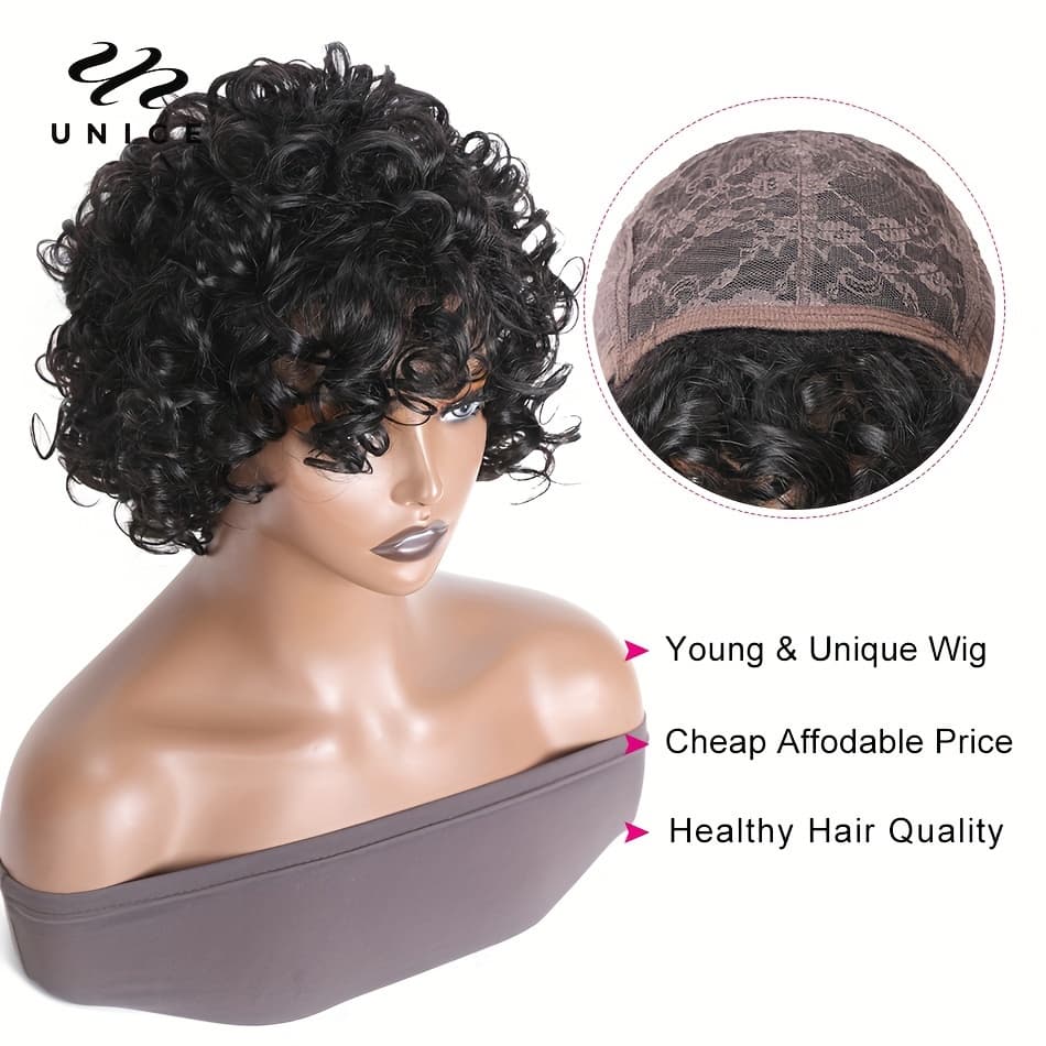 TEMU Unice Hair Short Loose Curly Wigs Brazilian Hair Bouncy Waves Cut Wig Fluffy Curls Bob Wig For Women Human Hair Wigs