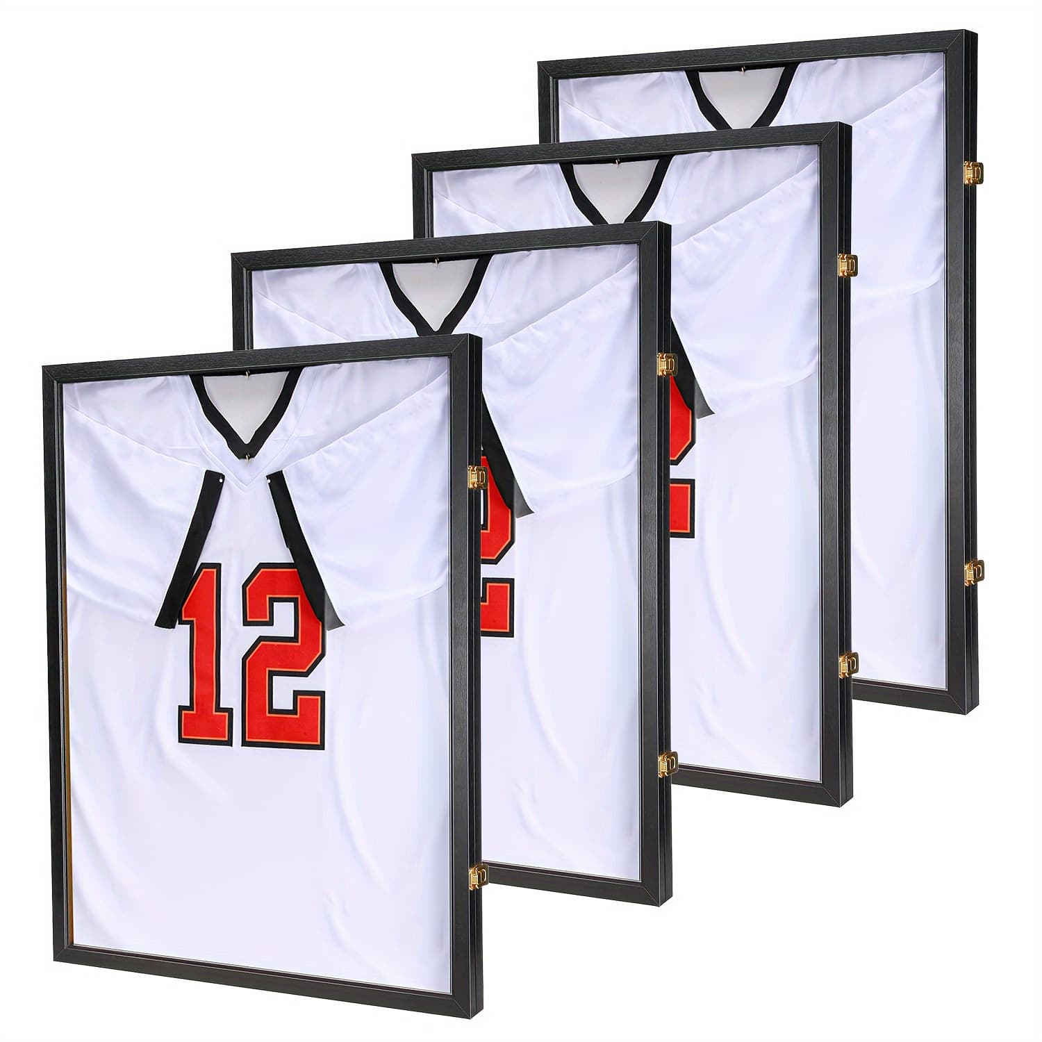TEMU 4pcs Jersey Display Frame Case, Large Lockable Shadow Box Sports Jersey Frame With 98% Uv Protection Acrylic And Hanger For Baseball Basketball Football Shirt, Display Stands