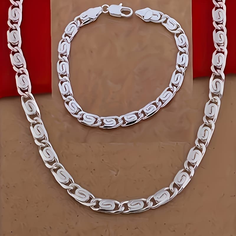 TEMU European And American Minimalist Couple's Flat Ring Heart-shaped Lock Necklace + Bracelet Set, High-end Fine Jewelry Gift For Boyfriend/girlfriend Or Couples' Wedding Gift