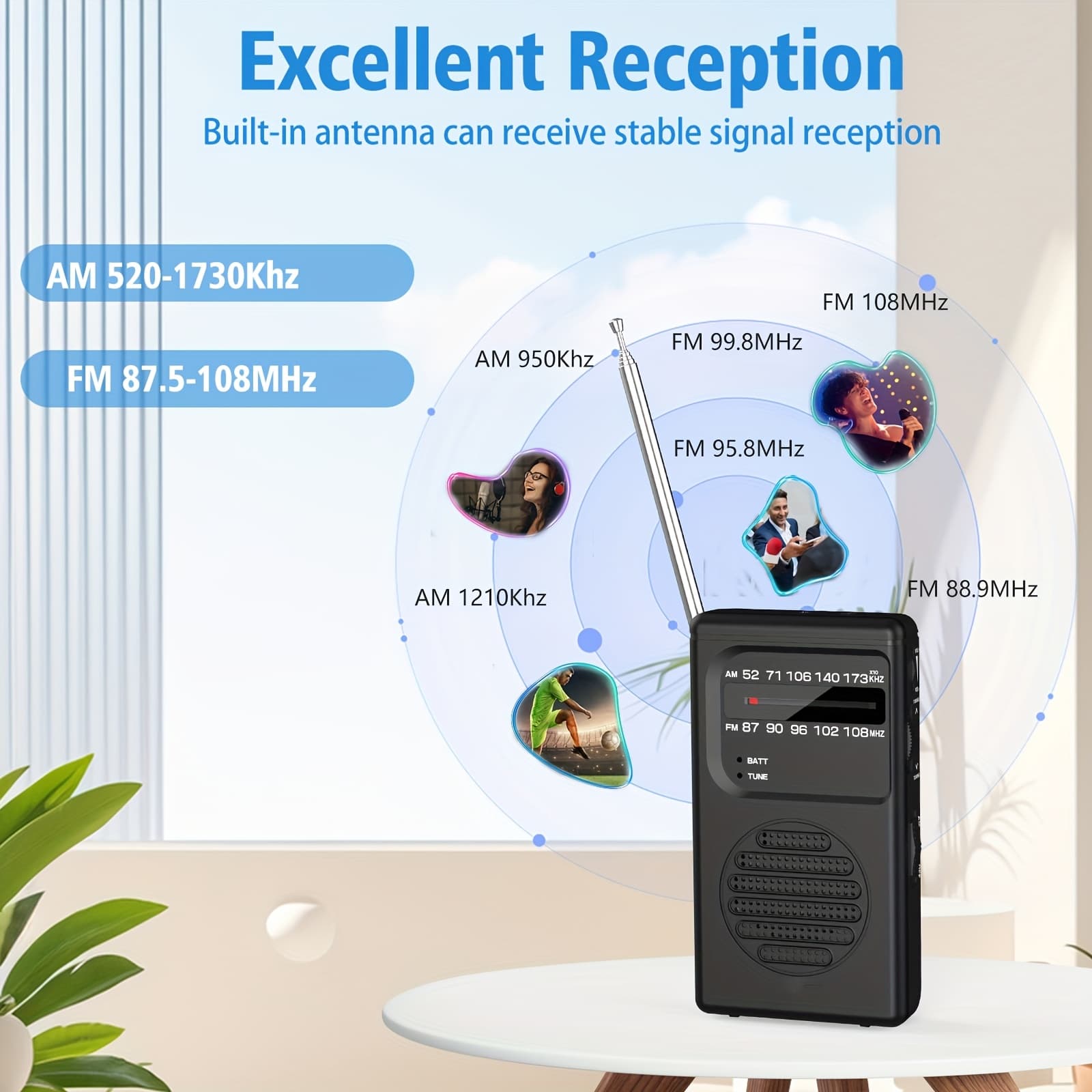 TEMU Greadio Am Fm Portable Radio Personal Radio With Reception Battery Operated By 2 Aaa Batteries With Earphone, Large Lcd Screen, Digtail Alarm Clock Radio