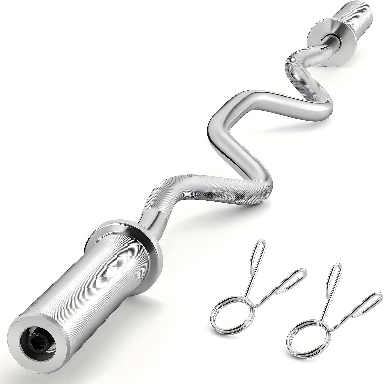 TEMU Heavy-duty 400lbs Barbell Bar, 47'' Stainless Steel Strength Training Equipment For Arm Muscle Exercise And Weightlifting - Includes 2-inch Weight Plates, For Gym And Home Use
