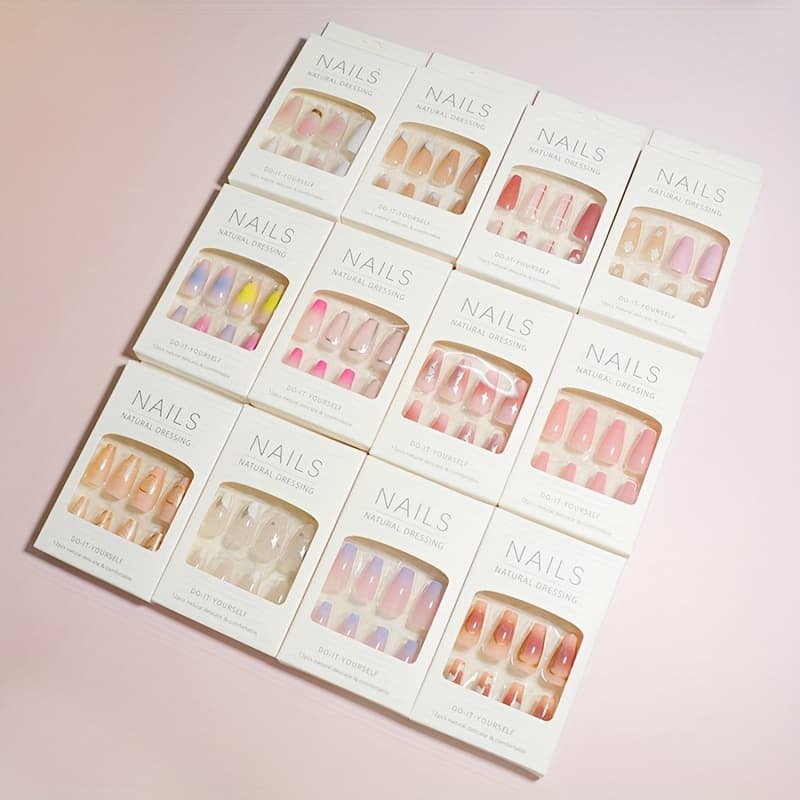 TEMU Total Of 12 Boxes, 12pcs Per Box, Random Style Combination Set. Ballet-shaped Press-on Nails, Multiple Styles From, Cute Patterns On The Nails Suitable For Everyday Wear, Includes 12pcs Of