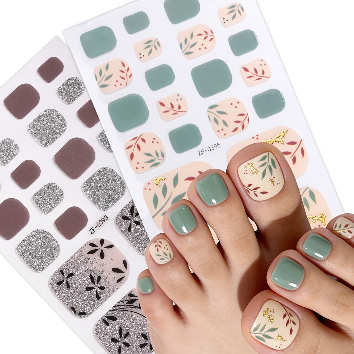 TEMU Spring Summer Multicolor Glitter Toe Nail Stickers, Leaf Design Fresh Style Nail Art Stickers. , Perfect For Women's Work, Vacation, Dates, And Nail Art