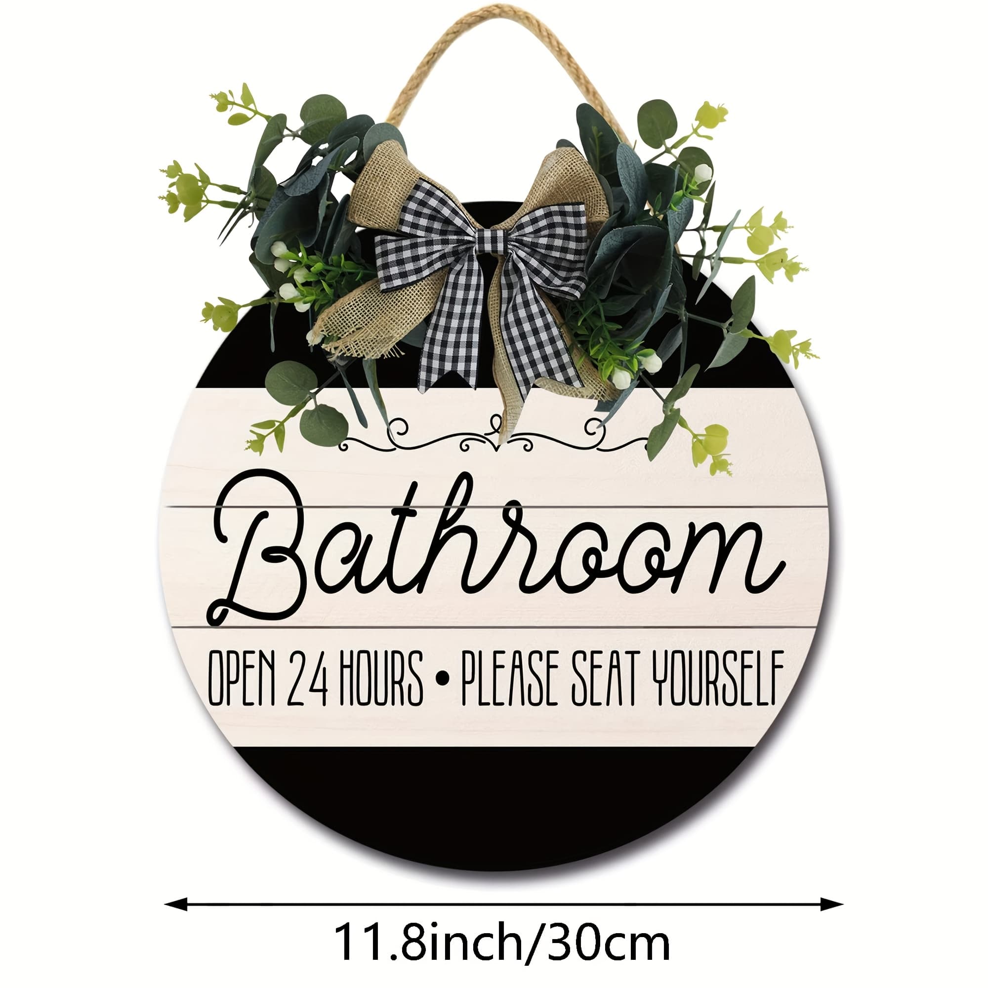 TEMU Bathroom Front Door Decor, Bathroom Sign, Bathroom Wreath, Funny Bathroom Decor For Door Decor, Round Rustic Wood Farmhouse Sign, Bathroom Gift, Bathroom Decorative Plaque