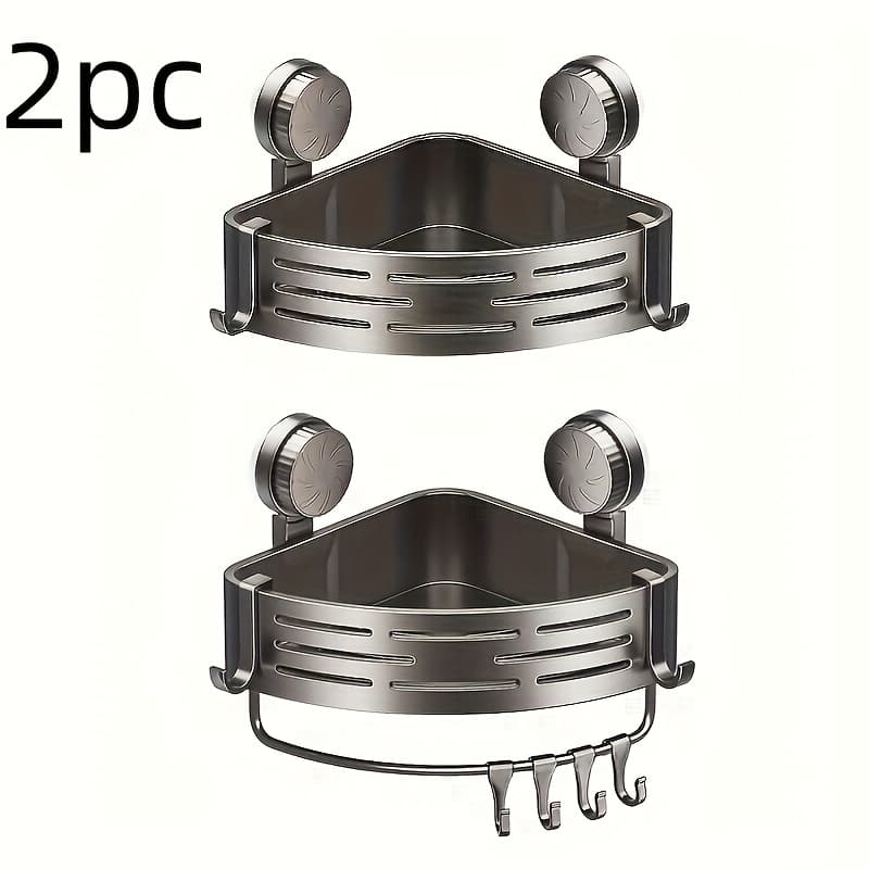 TEMU A Pair Of Triangular Suction Cup Baskets Designed For Bathroom Use, Mounted In Corners Without The Need For Drilling, Perfect For Storing Items Near The Sink Or Toilet