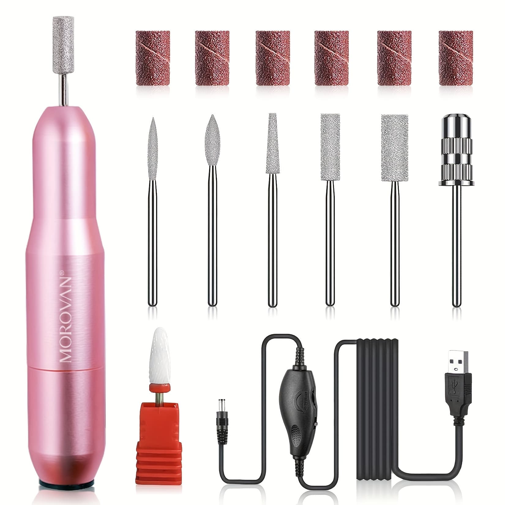 TEMU Morovan Professional Electric Nail Drill Machine Kit For Acrylic Gel Nails - Portable Manicure And Pedlicure Tool Set For Shaping And Polishing