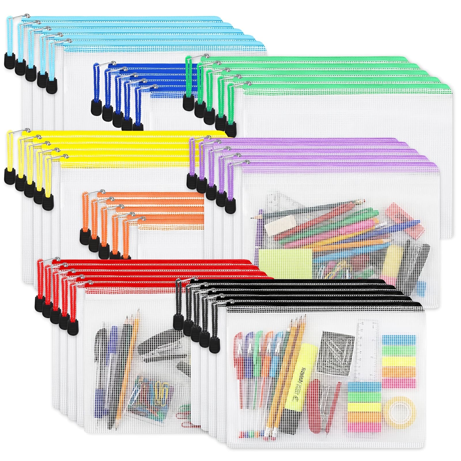 TEMU Tomnk 56pcs 9.25x13.2 Inches Mesh Zipper Pouch Bags, Plastic Zipper Pouch In 8 Colors, A4 Size, Storage Zipper Bags For Office Teacher Classroom Supplies, Classroom Must Haves
