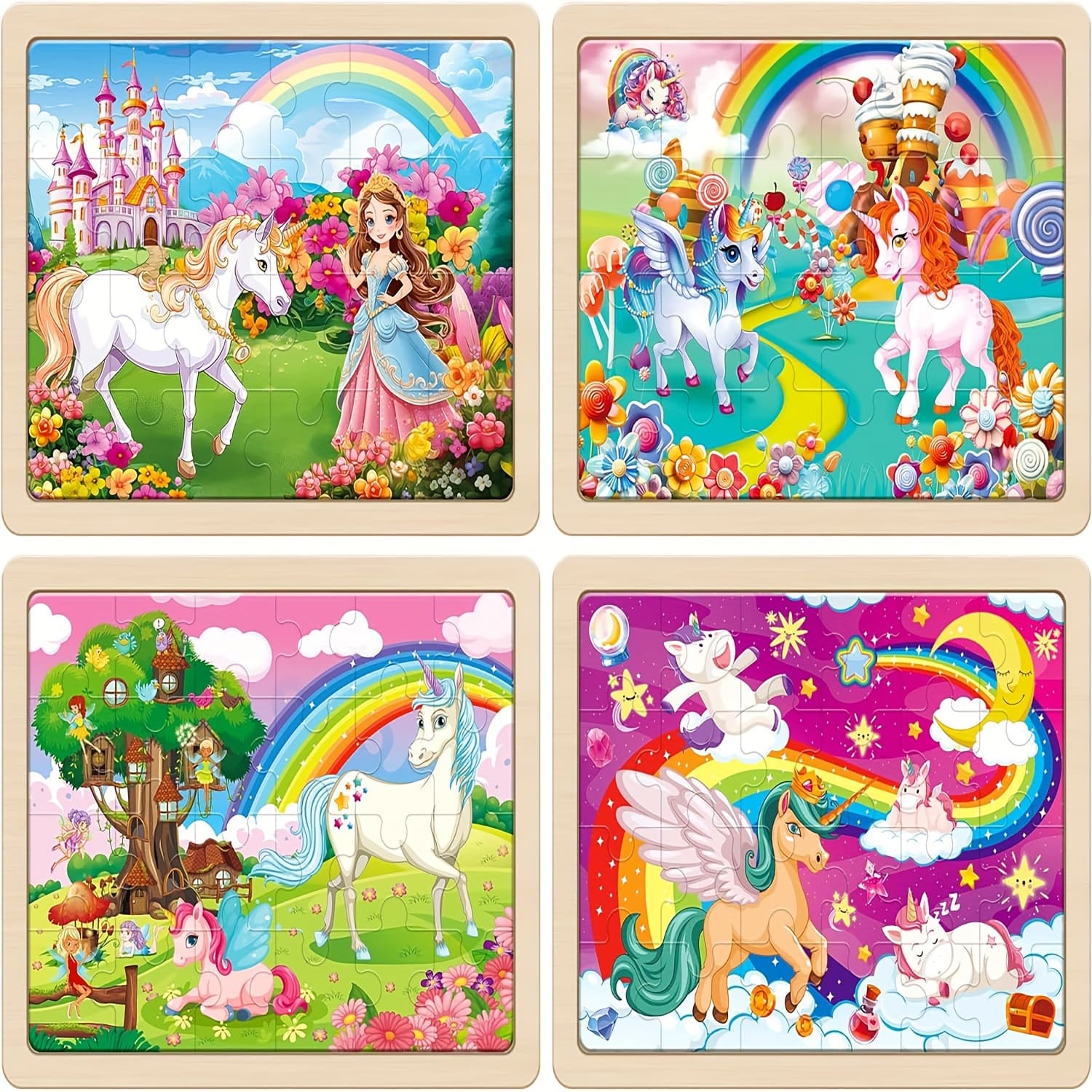 TEMU Large Unicorn Princess Fairy Wooden Puzzles For Girls Gift Box, 24pcs Puzzles For Kids Ages 4-6, Puzzles For -8, Unicorn Toys Gifts For 3 4 5 Year Old