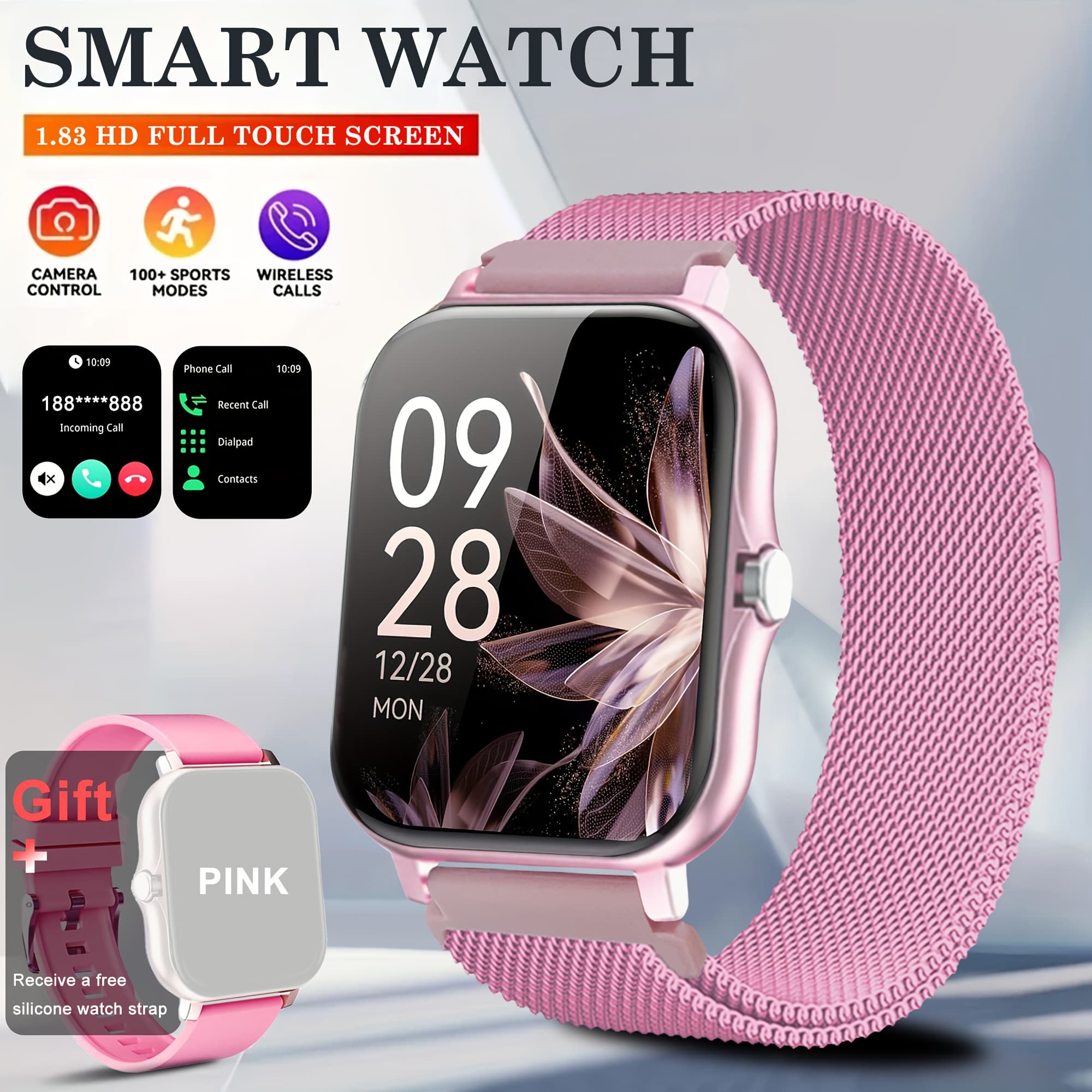 TEMU 1.83-inch Hd Large Screen Smart Watch, Supports Wireless Calls, Built-in Speaker, Fitness Tracking, Fashionable And Versatile, Sports Bracelet Suitable For Iphone &