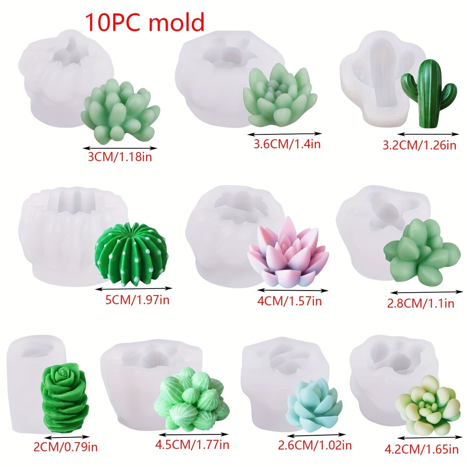 TEMU 10pcs Succulent Plant Candle Mold, 3d Cactus Silicone Mold, Making Floral Aromatherapy Candles, , Aromatherapy Plaster, Soap Molds, Art Pieces For Decoration