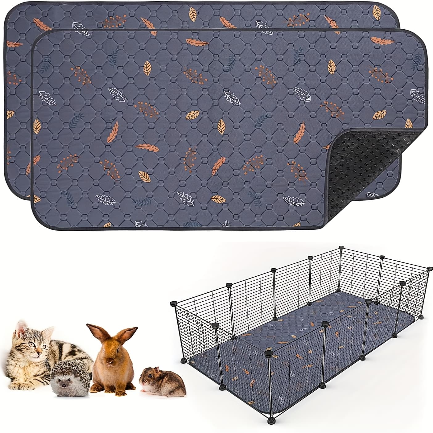 TEMU 2-pack Washable Guinea Pig Pee Pads, 24" X 48" Reusable Guinea Pig Cage Liners, Absorbent Bedding Training Mat For Small Animal Guinea Pigs Rabbit Bunny Hamster(leaves- )