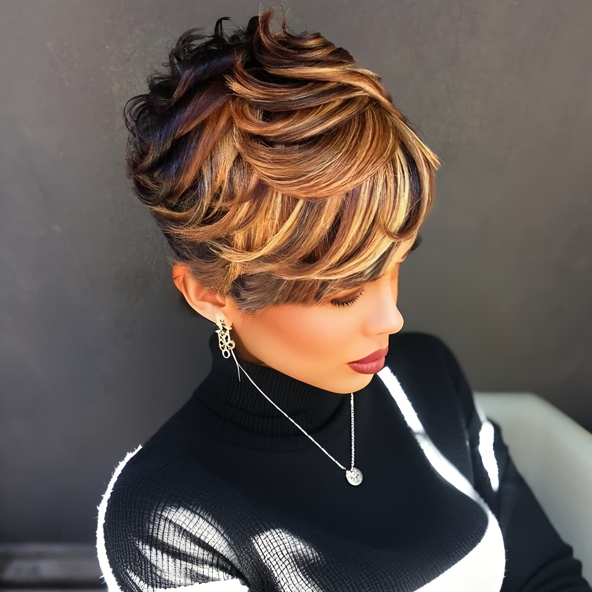 TEMU Nicelatus Short Mixed Brown Blonde Wig With Bangs Short Wig Short Hairstyles Short Cut Wig Synthetic Wigs For Women Short Hair Wigs For Halloween, Christmas Party, Music Festivas Cosplay Wig