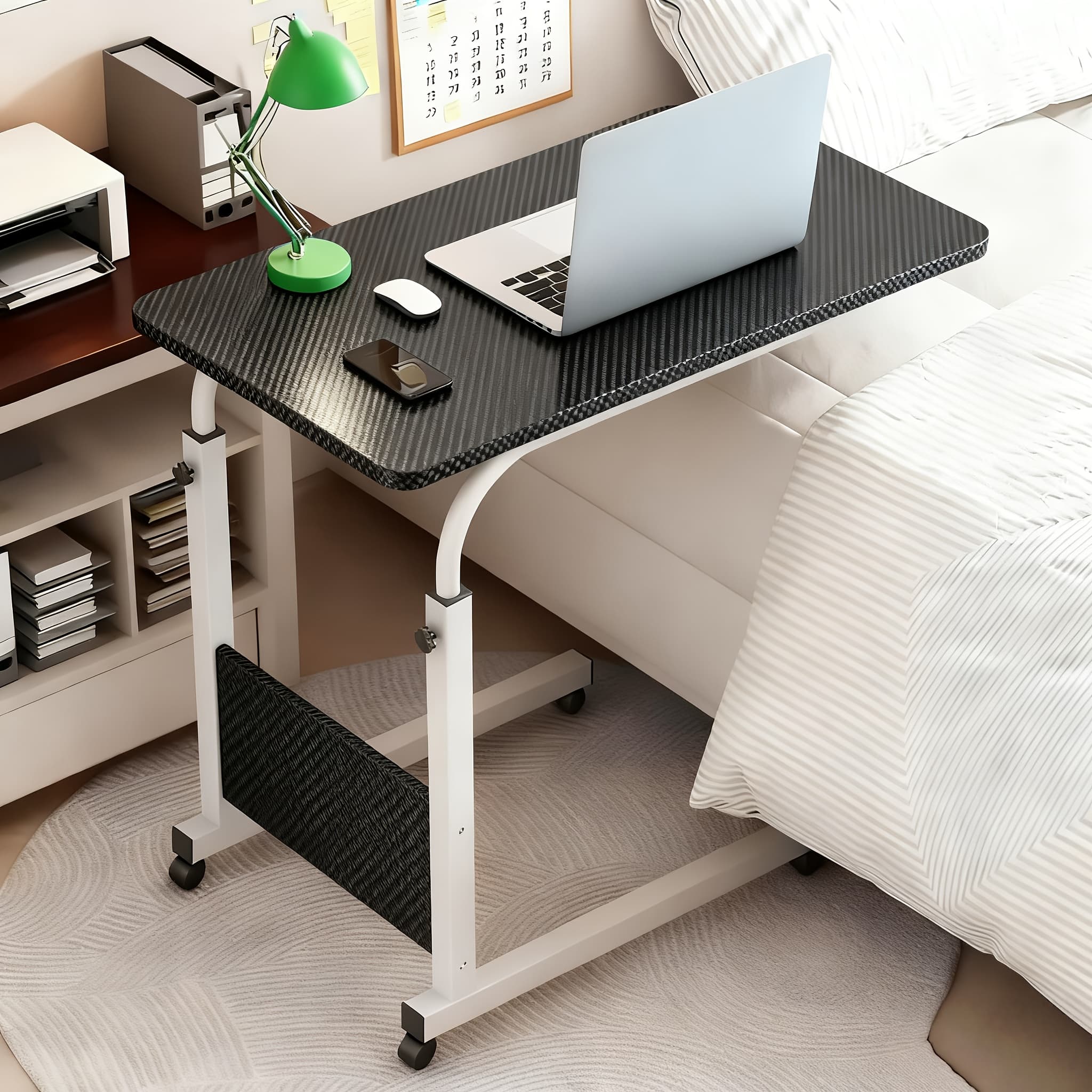 TEMU 2-in-1 Height Adjustable Overbed Nursing Table And Office Desk - Rolling Mobile Laptop Table With Wheels, For , Home Office And Study