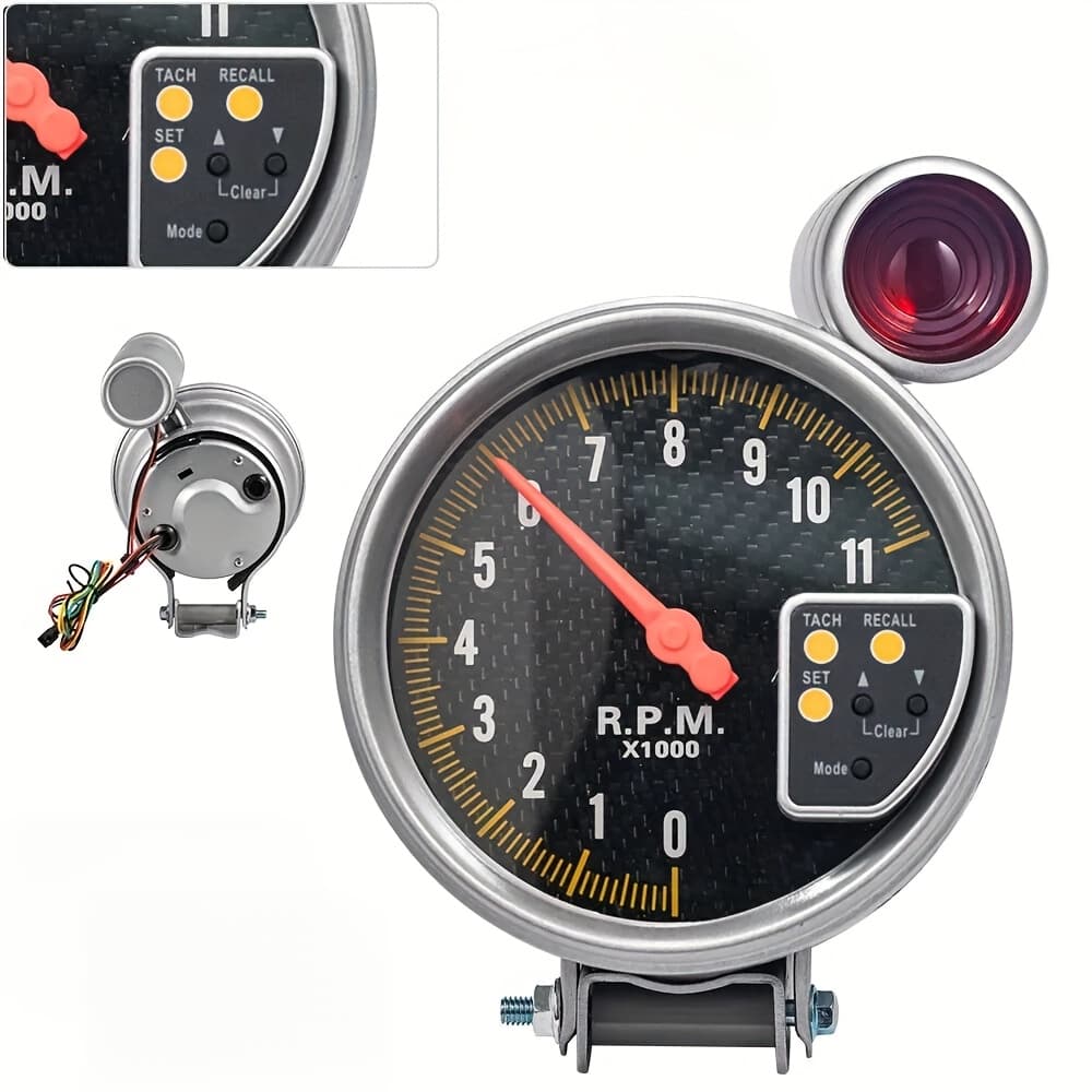 TEMU 4.53inch Carbon Style Face Tachometer Gauge With Shift Light 11k Rpm New