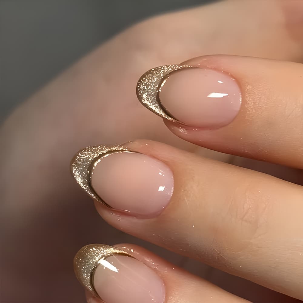 TEMU 24pcs Press-on Nails With With Gilded Glitter Reusable Artificial False Nails For Women Elegant Glitter Stylish Manicure French Tip Nails Easy Application Cute Nails Bride Nails Wedding Nail