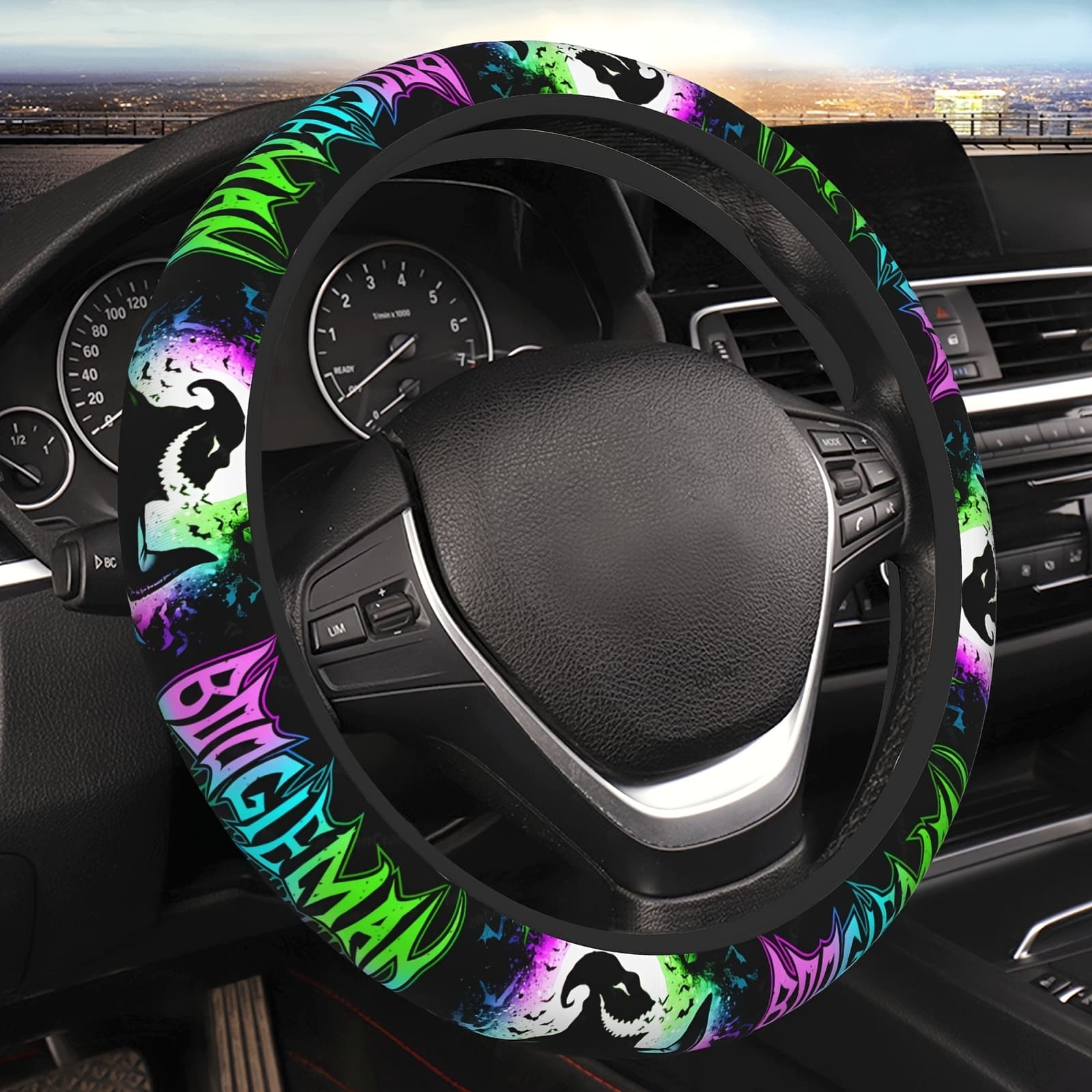 TEMU Spooky Steering Wheel Cover - Fit For 15" Wheels, Halloween & Christmas, Compatible With Sedans & Suvs, Durable Neoprene Material