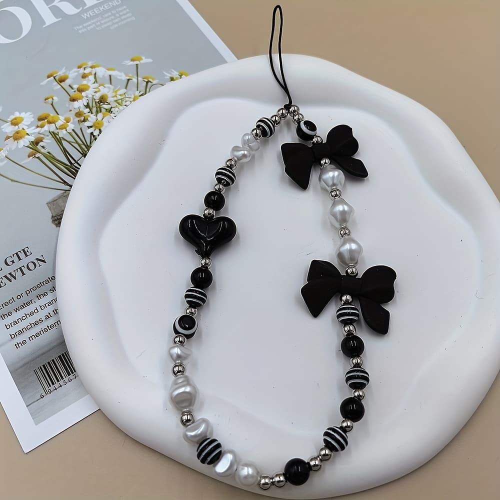 TEMU Mobile Phone Chain Camera Chain Wrist Hanging Chain String Beads Cute Bow String Beads Love Decoration Hanging Chain