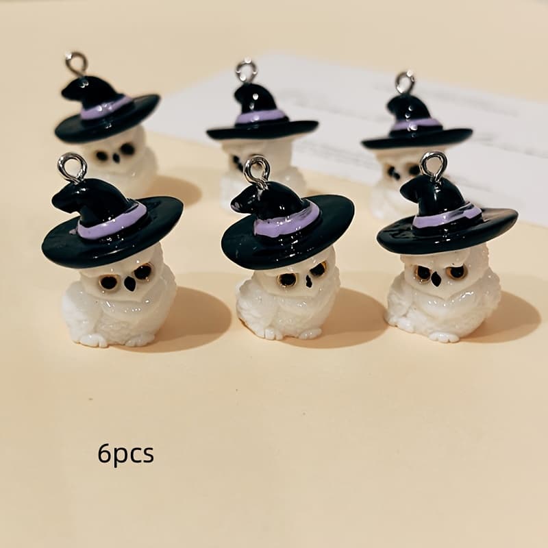 TEMU 6pcs Halloween Owl Resin Charms Funny Cute Wizard Hat Earring Necklace Pendant Diy Animal Shape Jewelry Make