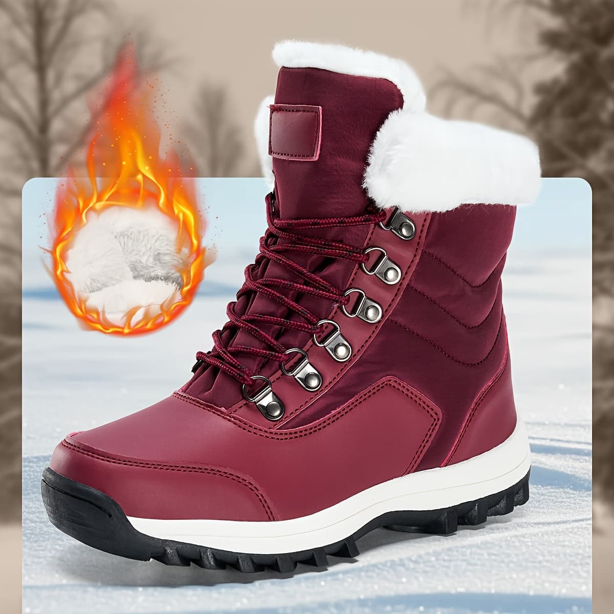 TEMU Womens Snow Boots Mid-calf Winter Boots Faux Fur Lined Non-slip Warm Boots For Work Hiking Outdoor Warm