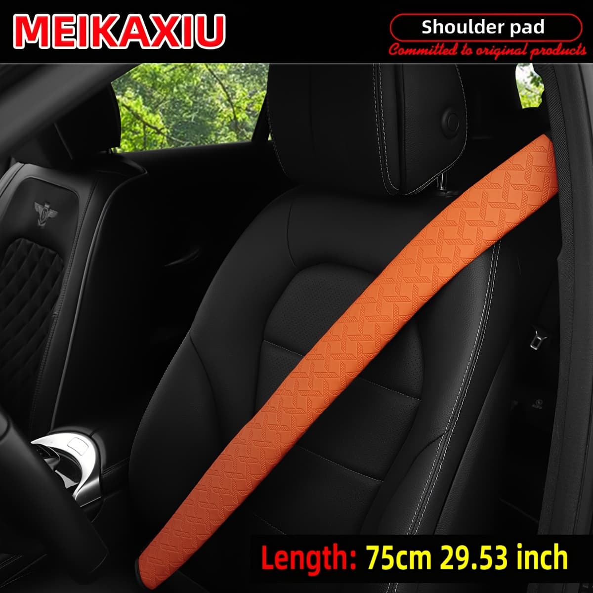 TEMU 1pc Of New Pu Leather Embossed Comfortable Soft Extended Car Shoulder Pad Cover, 75cm/ Inches, Car Interior Accessory, Seat Belt Decoration, Reduces Pressure And Prevents Chafing