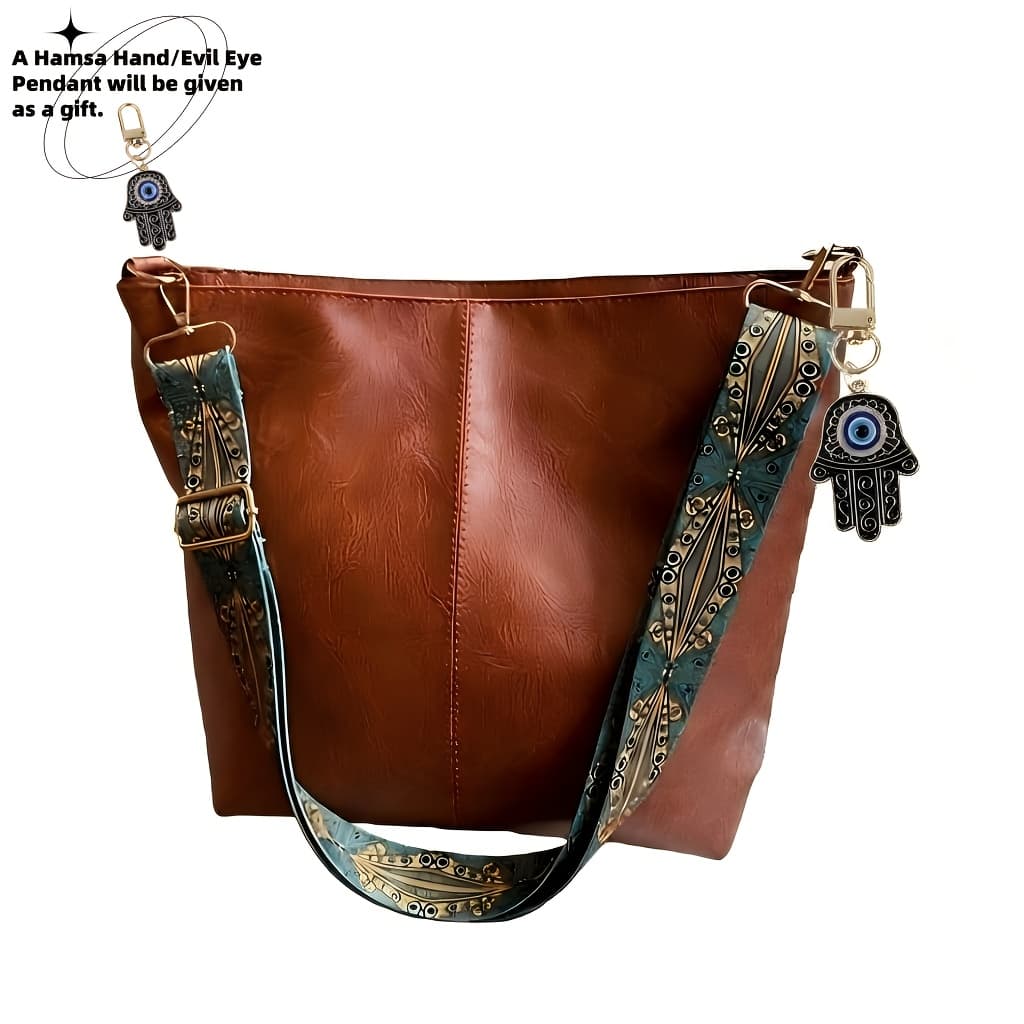 TEMU 1pc Bohemian Geometric Strap Hobo Bag, Large Capacity Ethnic Crossbody Bag, Hand/ Evil Eye Pendant, Women's Retro Style Shoulder Bag For Best Birthday Gifts, Christmas And Valentine's Day Gifts