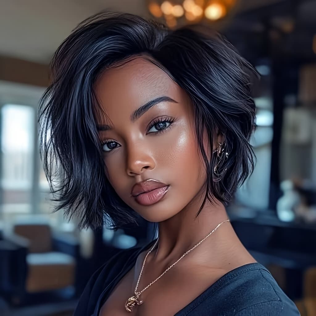 TEMU Short Fashion Wavy Hair Short Brown Wigs Black Hair Synthetic Bob Wigs For Women Short Hair Wigs For Halloween, Christmas Party, Music Festivals