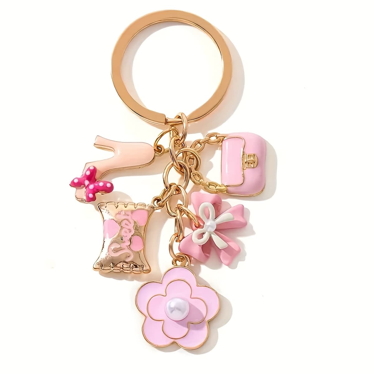 TEMU 1 Pink Bag, Cosmetics, Heart-shaped Oil Drip Keychain, Cute And Small Mini Korean-style Decorative Bag, Pendant Gift