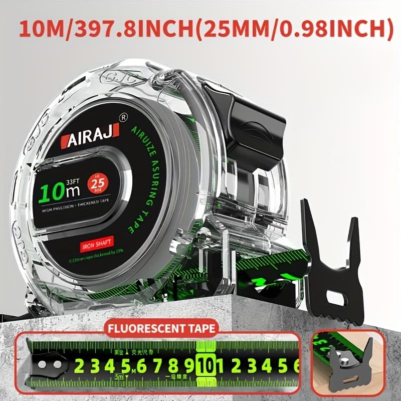 TEMU 1 High-precision Self-locking Fluorescent Tape Measure-5m/7m/10m, Laser Inkjet Design, Abs Resin, , With , Suitable For Building And, Measuring Tool Width