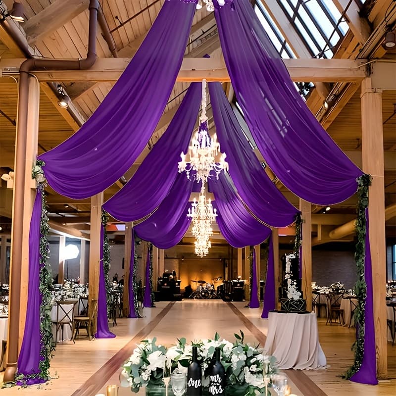 TEMU Elegant Dark Purple Tulle Fabric X 26.2ft - Versatile Polyester Hanging Decor For Weddings, Parties & Celebrations, Indoor/outdoor Use, Transparent, Anniversaries, Pendant