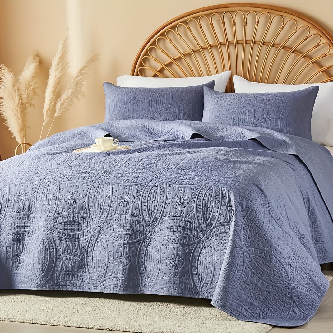 TEMU 2/3pcs Quilt Set Bedspreads Queen Size - & Quilt Lightweight Microfiber Bedspread - Coin Pattern Coverlet For All - Family Gift Set (1 Quilt, 1 Pillow Cases)