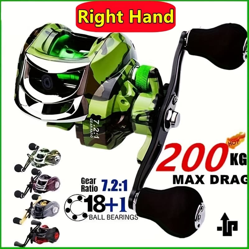TEMU A High-efficiency Metal Fishing Reel Featuring Strong Drag And Bearings, Designed For Two-handed Use, Ideal For Baitcasting In Freshwater And Saltwater Environments