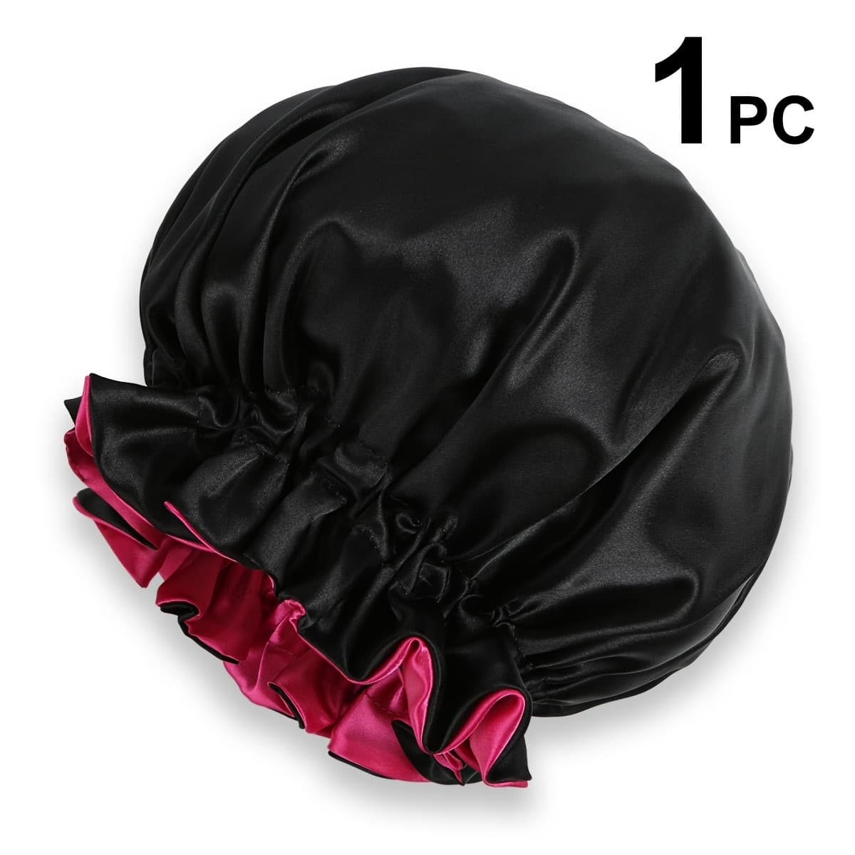 TEMU Luxurious Double-layer Satin Sleep For Women - Soft, Breathable Night Bonnet In Vibrant Colors (black/pink) - Ideal For Hair Protection , Comfortable Nightwear | Stylish Sleepwear | Elegant