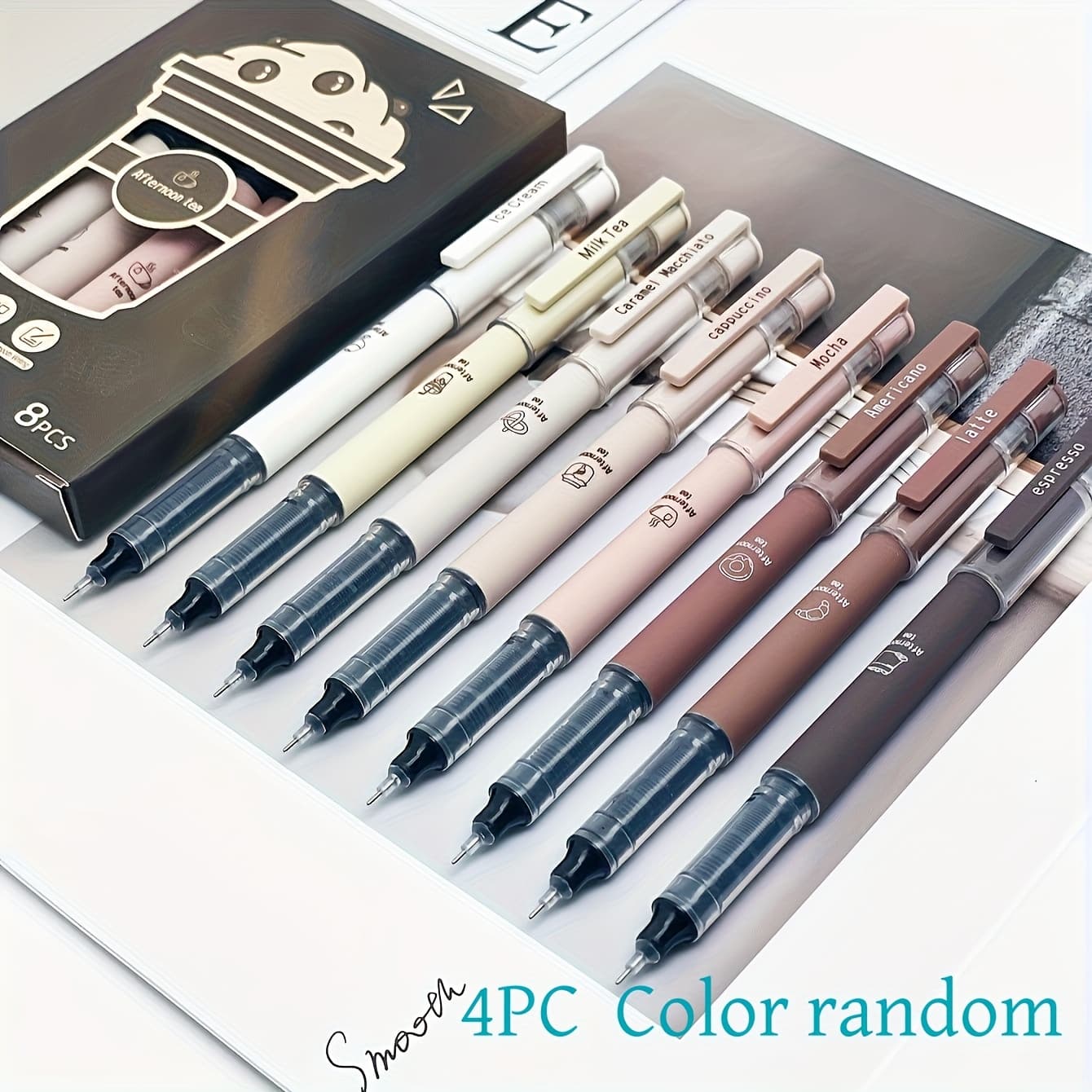 TEMU Random 2pcs/4pcs Styles Coffee-themed Quick-dry Liquid Gel Pens, Non-leakage Pens, Suitable For Note-taking, Drawing, School And Office Supplies