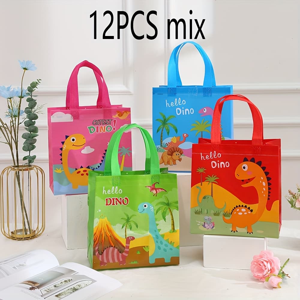 TEMU Set Of 12 Reusable Non-woven Dinosaur-themed Party Bags With Handles, Perfect For Birthday Gifts And Shopping