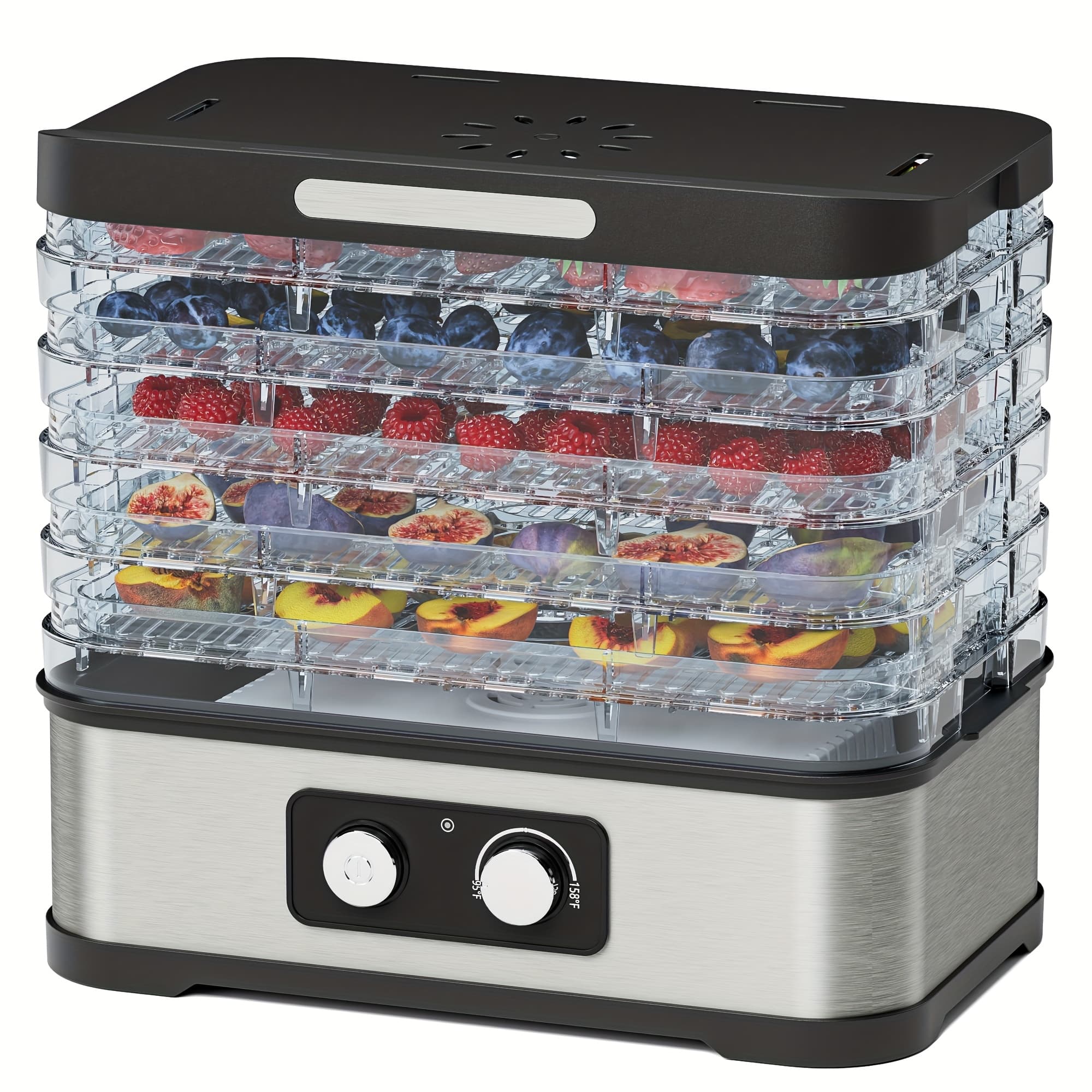 TEMU Food Dehydrator For Jerky, 5 Stackable Bpa-free Trays, Adjustable Temperature & 250w Compact Dehydrator Machine For Meat, Fruit, Mushroom, Herbs, Easy Knob Control, Recipe Included, 72h Max