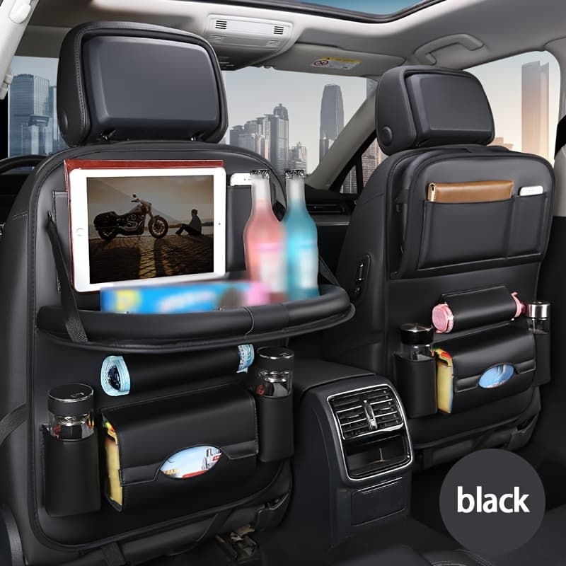 TEMU 2pcs Car Rides With This Back Seat Organizer - Includes Foldable Table Tray, Kick Mats, Tissue Box, Cup Holder, Umbrella Holder, Laptop Table & Car Eating Tray