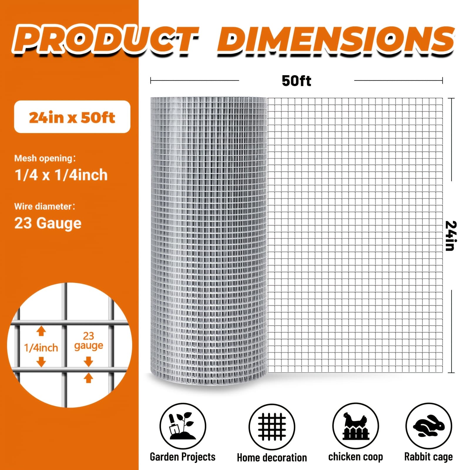 TEMU 24in×49ft Double-layer Galvanizing Wire Mesh Roll | Metal Hardware Cloth, Chicken Wire, Gopher Wire, Rabbit Wire, Anti Fence, Construction And Garden Fencing
