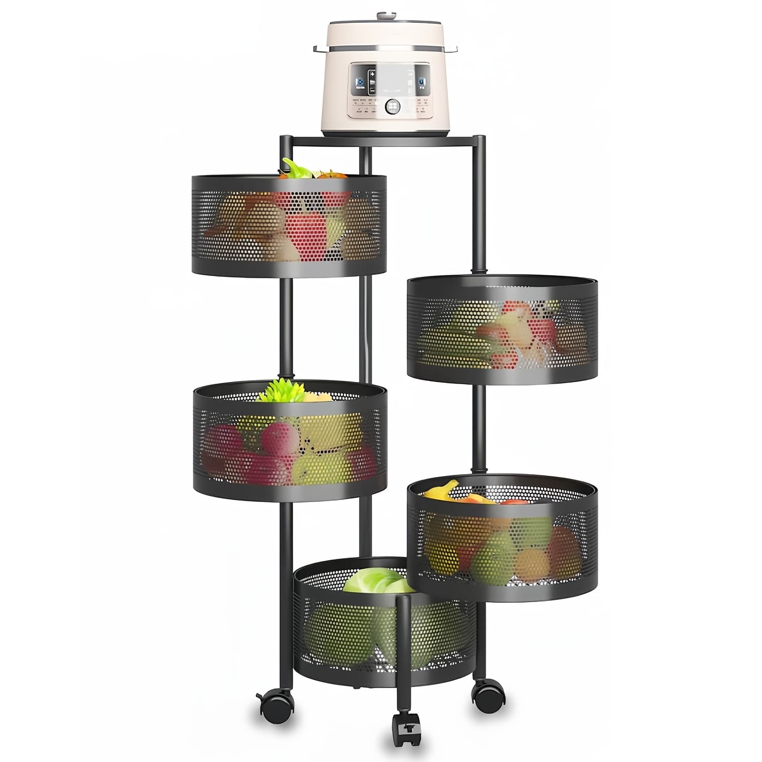 TEMU 5-tier Rotating Storage Cart | 360° Spinning Round Organizer With Wheels, No , Space-saving , Ideal For Fruits, Vegetables, Documents - Freestanding, Ergonomic, Spray End Storage And Organization