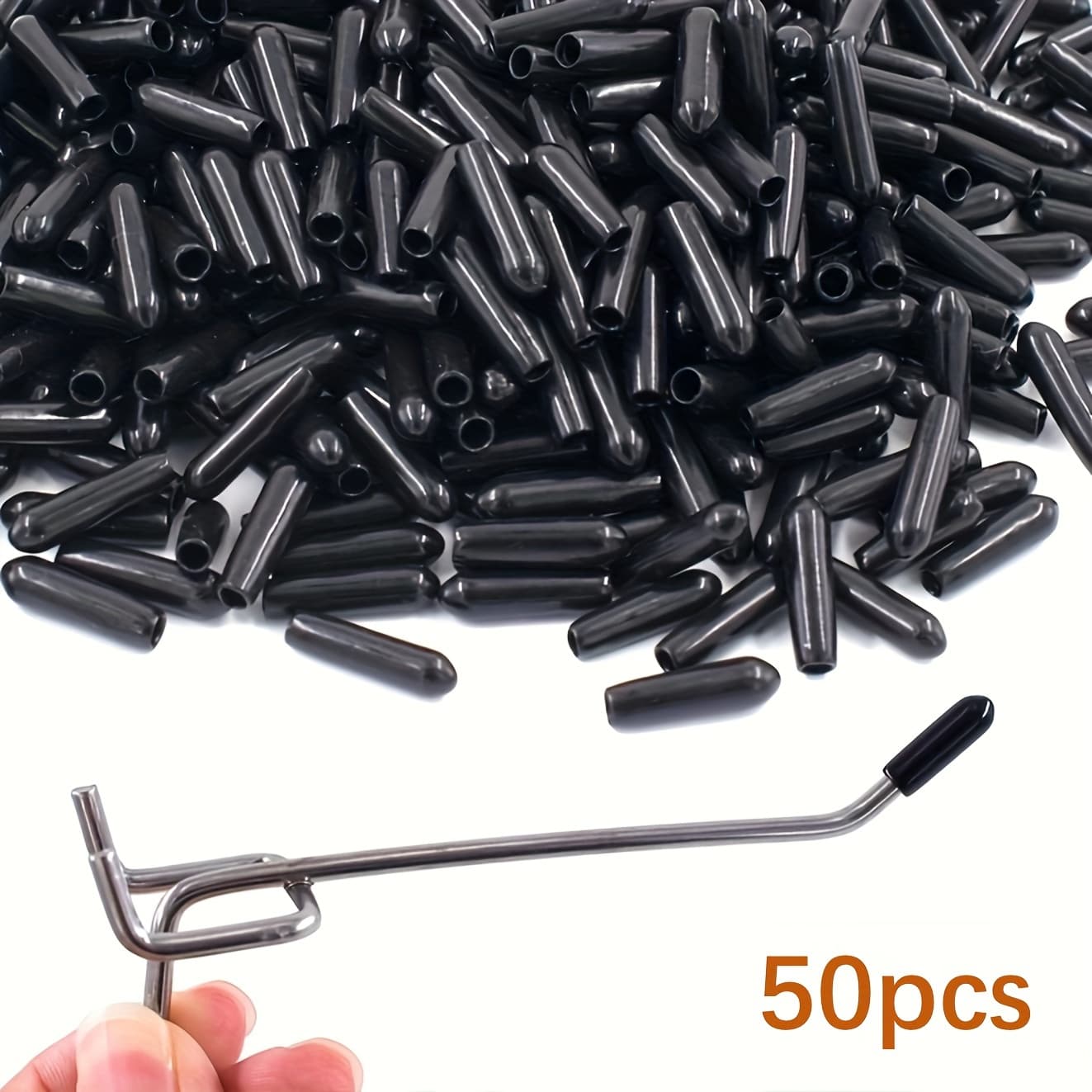 TEMU 50pcs Black Contemporary Plastic Pegboard Hooks With Round Rubber End Caps, Wall Mount, 17mm Long Rack Cover