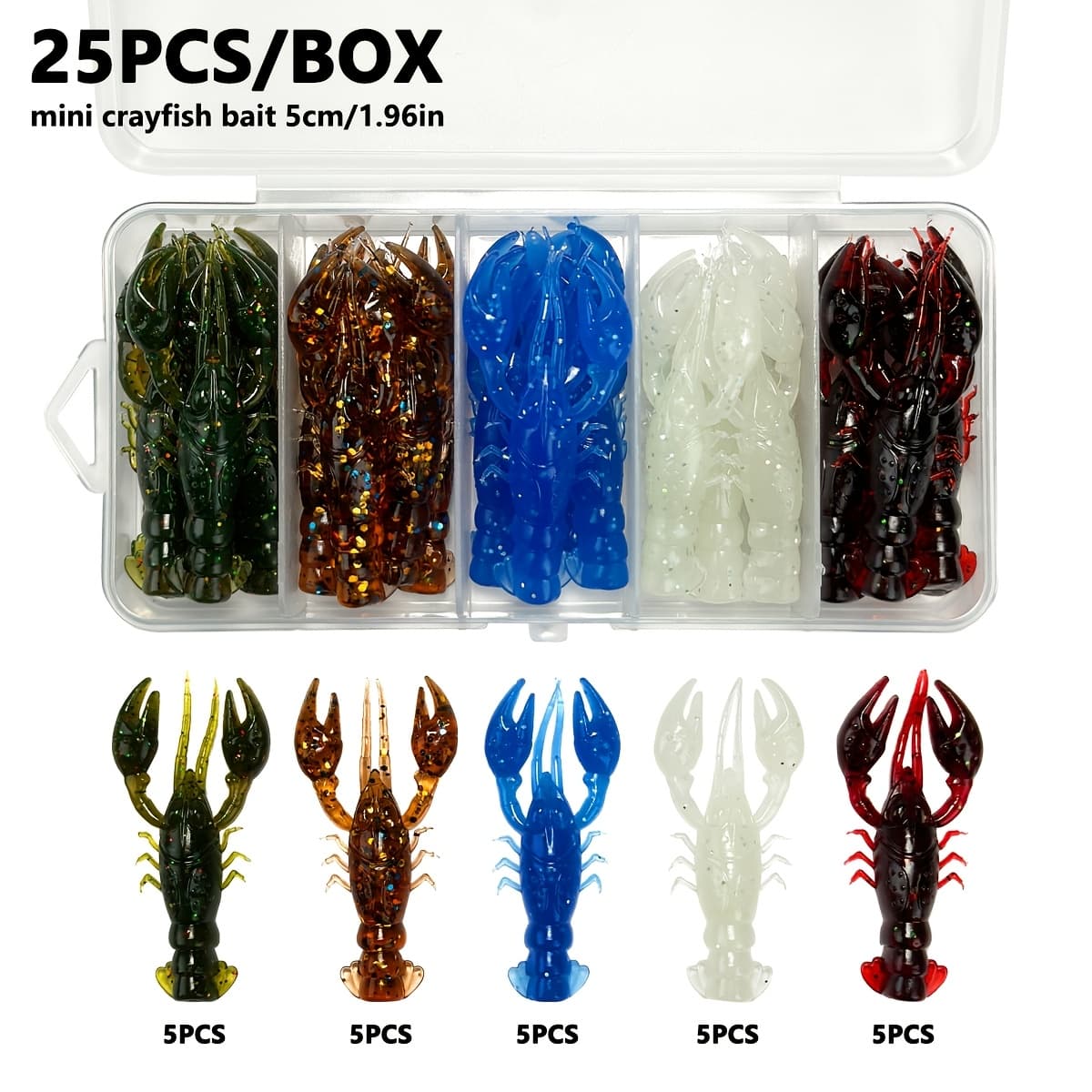 TEMU 25pcs/box -shaped Baits, 1.96 Inches/2.3g - Shrimp And Crab Lures, Freshwater And Saltwater Fishing Soft Baits, Suitable For Lures