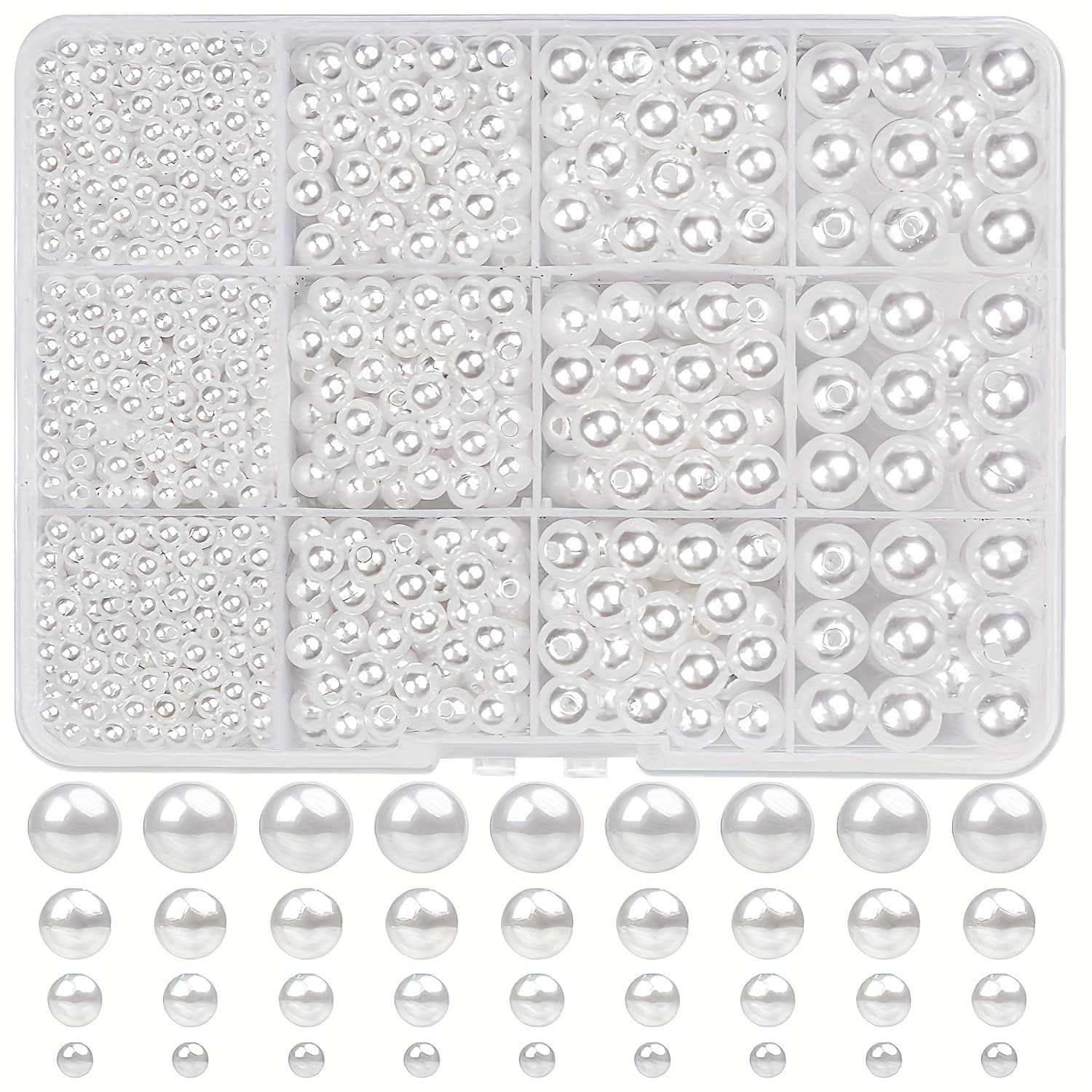 TEMU 1320pcs 4/6/8/10 Milli Round Rice White/ 12 Box Diy Beaded Bracelet Necklace Round Colored Beads, Craft Beads, Round Beads With Hole Thread, Diy Bracelet, Necklace, Craft Beads