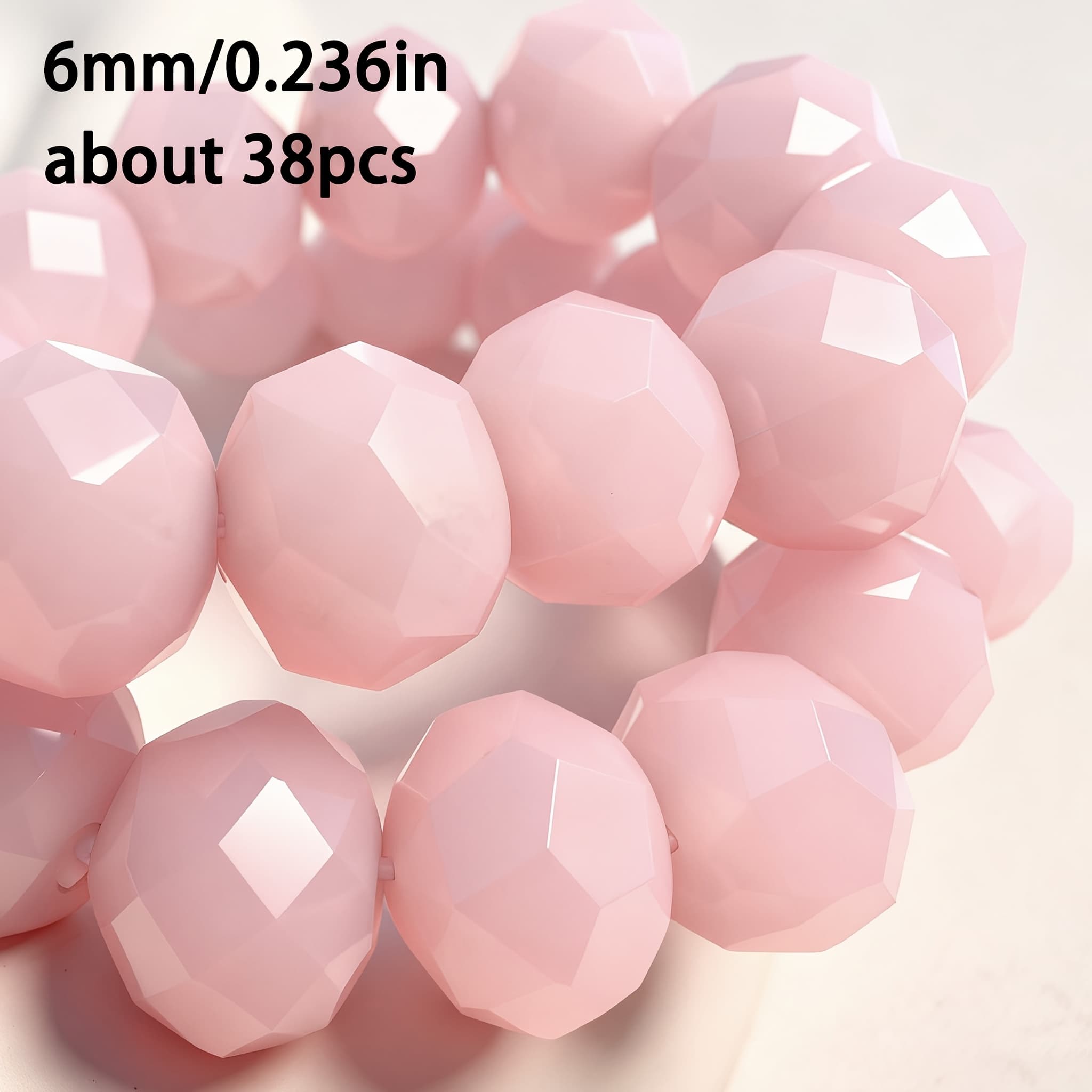 TEMU Beads And Bead Assortments, Approximately 52/38/28pcs, 3x4/5x6/6x8mm, Pink Jade-colored Shiny Flat Beads, Exquisite Pierced Loose Beads, High-quality Luxurious Beads