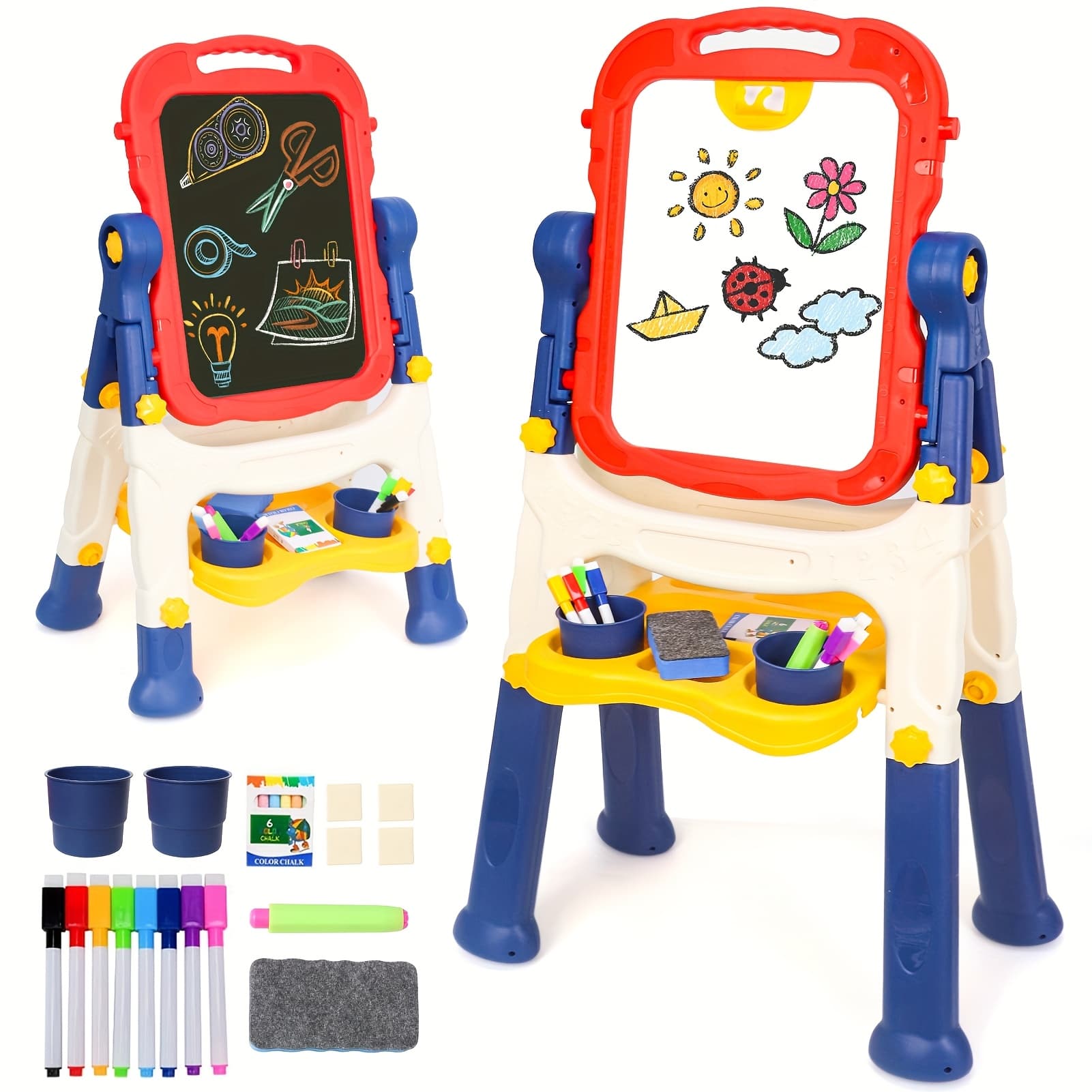 TEMU Kids' Art Easel, Adjustable Standing Rotatable Double-sided Easel With Painting Additions For Boys And Girls Age 3+ Years Old, Standing Art Easel, Ideal Birthday/christmas/new Year Gifts For Kids